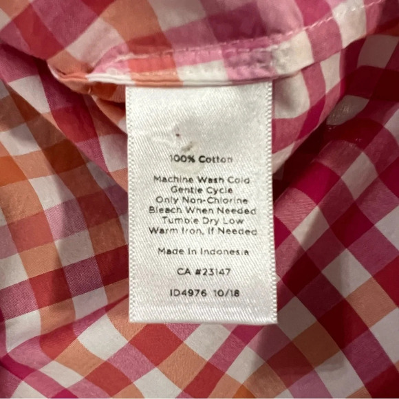 Talbots Button Up Shirt Pink Orange Gingham Check Long Sleeve Size Petite Large - Picture 6 of 10